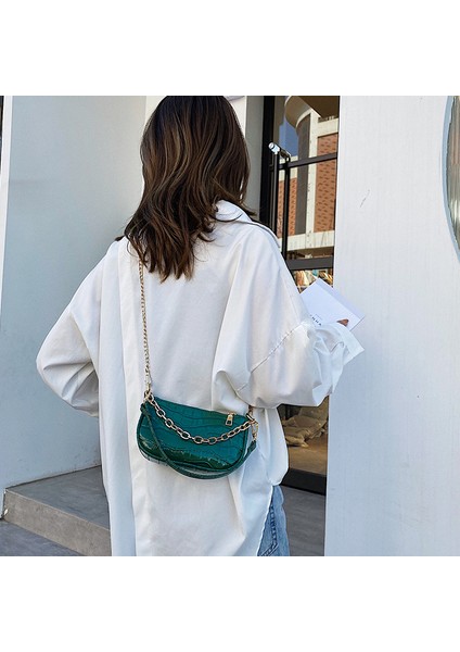 Kahve Rengi Yeni Moda Koltuk Altı Messenger Çanta Baskılı Desen Pu Küçük Çanta Tek Omuz Çantaları + 2 Adet Zincir Omuz Askısı (Yurt Dışından) indirimleri