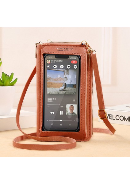 Kahverengi Yeni Bayanlar Dokunmatik Ekranlı Cep Telefonu Çantaları Kadın Çok Fonksiyonlu Anti-Hırsızlık Crossbody Çanta Kadın Deri Tek Omuz Cüzdanı (Yurt Dışından)