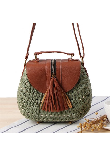Yeşil 2020 Ünlü Tasarımcı Bayanlar Dokuma Örgü Messenger Crossbody Çanta Yeni Yaz Bohemian Kadınlar Püskül Hasır Plaj Omuz Çantası (Yurt Dışından)