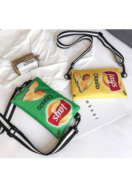 Yeşil Komik Patates Cipsi Crossbody Çanta Kadın Tuval Omuz Çantası Mini Karikatür Kız Zarf Çanta Kadın Debriyaj Kişilik Çanta (Yurt Dışından) fiyatları