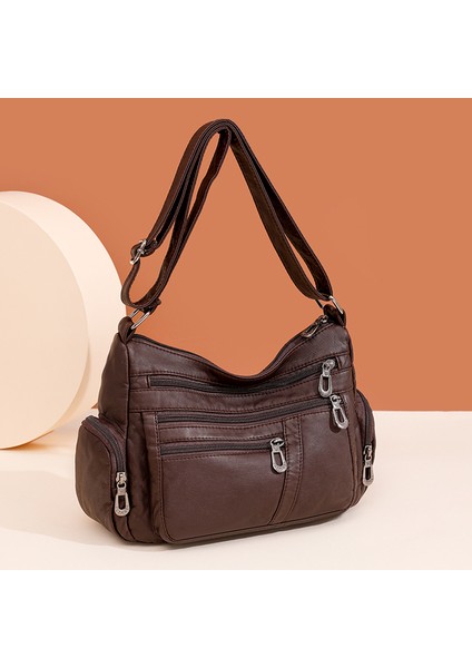 Koyu Kahverengi Kadın Çantası Yeni Orta Yaşlı Anne Çantası Çok Cepli Pratik Çanta Vintage Omuz Hobos 2023 Trend Crossbody Messenger Çanta (Yurt Dışından)