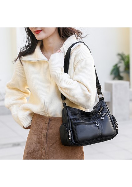 Koyu Kahverengi Kadın Çantası Yeni Orta Yaşlı Anne Çantası Çok Cepli Pratik Çanta Vintage Omuz Hobos 2023 Trend Crossbody Messenger Çanta (Yurt Dışından) modelleri