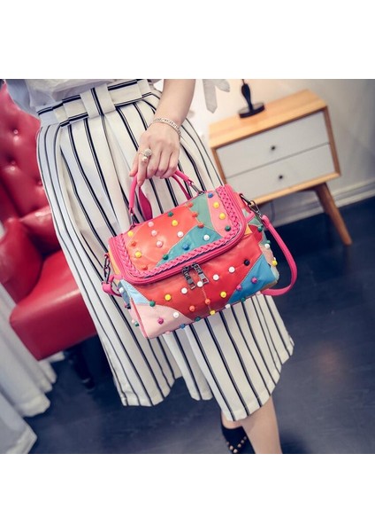 Siyah Rdywbu Perçin Hakiki Deri Askılı Çanta Kadın Örgü Örgü Koyun Tote Çanta Rahat Seyahat Crossbody Omuz Bolsas B306 (Yurt Dışından) fırsatları