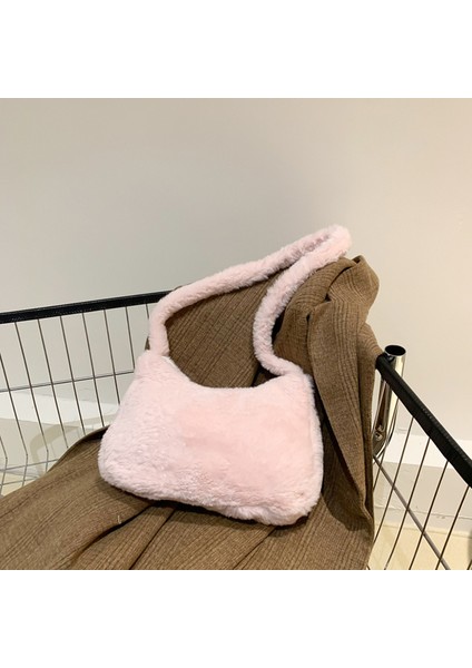 Pembe Peluş Koltukaltı Çantaları Rahat Sonbahar Kış Kabarık Bez Çantalar Taşınabilir Moda Aşk Kalp Baskılı Yumuşak Sokak Seyahat Için Sıcak (Yurt Dışından)