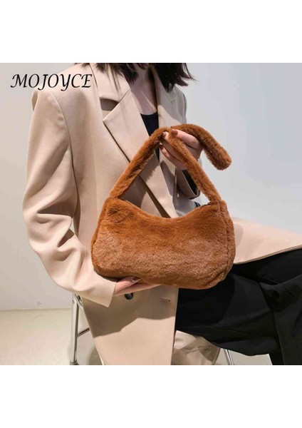 Pembe Peluş Koltukaltı Çantaları Rahat Sonbahar Kış Kabarık Bez Çantalar Taşınabilir Moda Aşk Kalp Baskılı Yumuşak Sokak Seyahat Için Sıcak (Yurt Dışından)