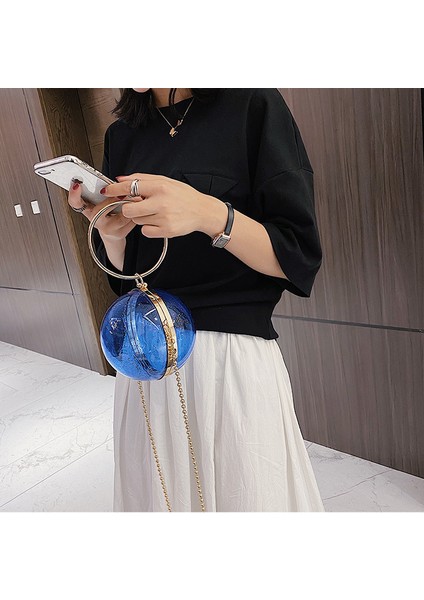 Sarı Akrilik Dairesel Top Omuz Çantası Kadınlar Için Mini Temizle Crossbody Çanta Yuvarlak Metal Şeffaf Akşam Debriyaj Pvc Tote Çanta (Yurt Dışından) fırsatları