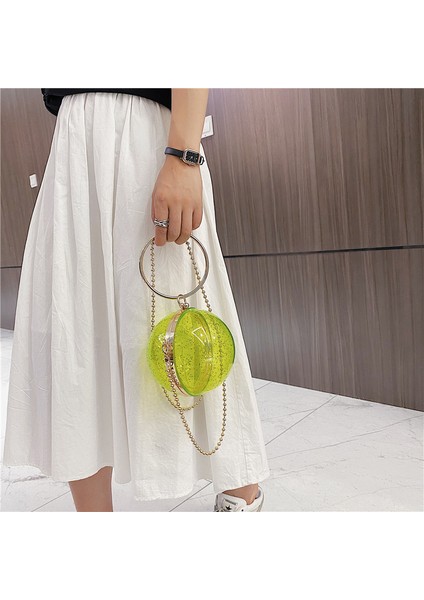 Sarı Akrilik Dairesel Top Omuz Çantası Kadınlar Için Mini Temizle Crossbody Çanta Yuvarlak Metal Şeffaf Akşam Debriyaj Pvc Tote Çanta (Yurt Dışından) indirimleri