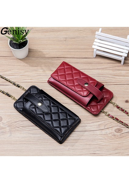 Şarap Kırmızı Yeni Gelenler Lüks Koyun Derisi Kızın Cep Telefonu Çantası Moda Gerçek Deri Zincir Çok Fonksiyonlu Mini Postacı Çantası Omuz Çantası (Yurt Dışından) modelleri