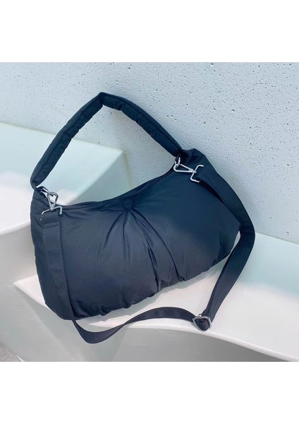 FA-140-BK Kış Yastıklı Puffer Rahat Omuz Hobo Çanta Kadın Ayarlanabilir Sapanlar Fermuar Crossbody Çanta Yumuşak Hafif Çanta (Yurt Dışından)