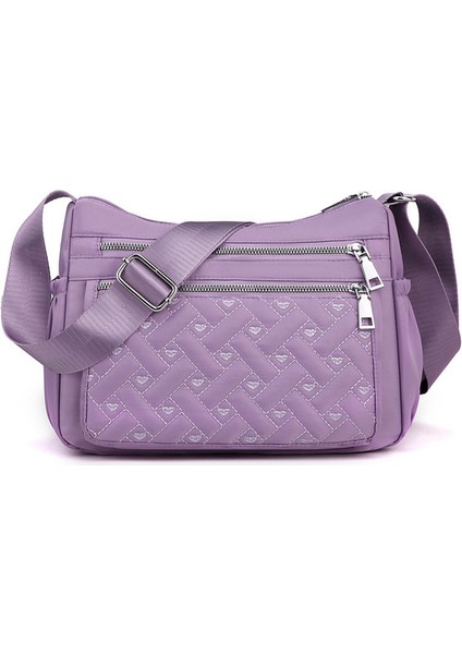 Mor Kadın Ekose Naylon Omuz Çantaları 2022 Yeni Kalp Şekli Kadınlar Için Işlemeli Çanta Çok Cepler Crossbody Hobos Ana Kesesi (Yurt Dışından)