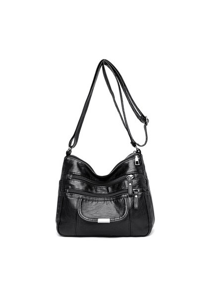Siyah Rahat Yüksek Kaliteli Tasarımcı Çanta Kadın Yumuşak Deri Hobos Vintage Messenger Tote Omuz Çantası Kadınlar Için Büyük Crossbody Çanta (Yurt Dışından)