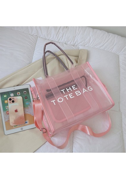 Açık Pembe Pvc Temizle Büyük Markalı Tote Çanta Tasarımcısı Rahat Tote Örgü Omuz Çantaları Jöle Şeffaf Kadın El Çantası Debriyaj Kadın Çantası (Yurt Dışından)