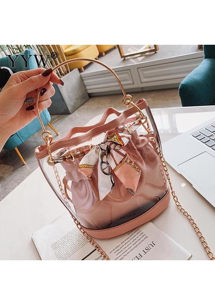 Pembe Kadınlar Temizle Kova Çanta Moda Şeffaf Crossbody Omuz Çantaları Bayanlar Casual Messenger Alışveriş Tote Çanta Bolso Mujer (Yurt Dışından)