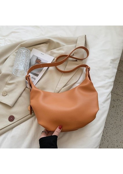 Turuncu Marka Kadın Çanta Katı Bayanlar Hobos Çanta Kadın Yumuşak Deri Omuz Çantası Eski Crossbody Çanta Basit Kadın Çantası Rahat Kese (Yurt Dışından)