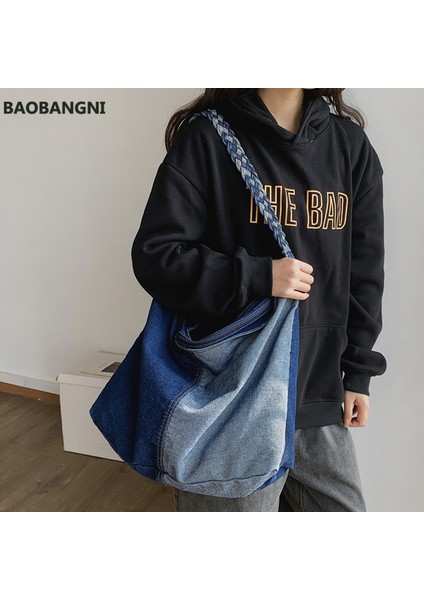 Mavi Denim Kadın Omuz Çantası Büyük Kapasiteli Örgü Kayış Kadın Crossbody Çanta Kanvas Kot Seyahat Büyük Çanta Mavi Bolsos Bayanlar Çanta (Yurt Dışından) fiyatları