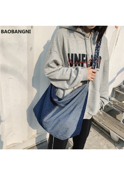 Mavi Denim Kadın Omuz Çantası Büyük Kapasiteli Örgü Kayış Kadın Crossbody Çanta Kanvas Kot Seyahat Büyük Çanta Mavi Bolsos Bayanlar Çanta (Yurt Dışından) modelleri