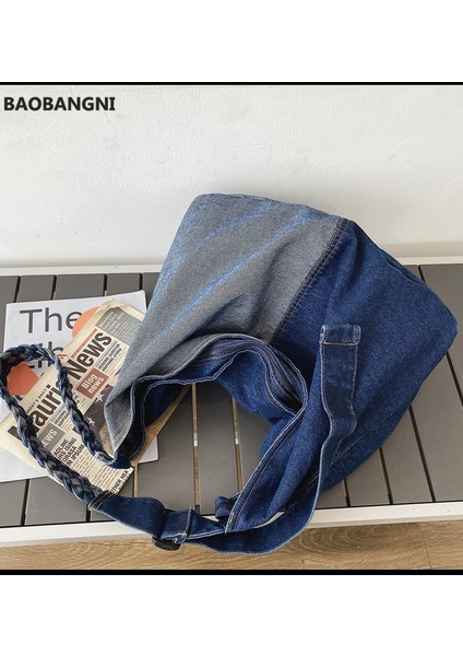 Mavi Denim Kadın Omuz Çantası Büyük Kapasiteli Örgü Kayış Kadın Crossbody Çanta Kanvas Kot Seyahat Büyük Çanta Mavi Bolsos Bayanlar Çanta (Yurt Dışından) indirimleri