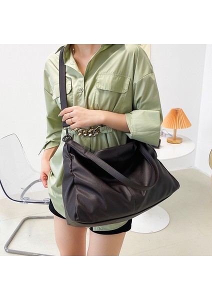 Haki Yeni Büyük Siyah Omuz Kadınlar Için Crossbody Çanta Büyük Hobo Alışveriş Çantası Katı Kaliteli Yumuşak Pu Deri Çanta Kadın Seyahat Kılıf (Yurt Dışından) modelleri
