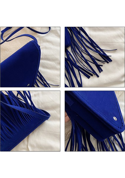 Siyah Mat Deri Saçaklı Kadın Postacı Çantası Sahte Süet Çanta Fırçalama Çanta Hippi Çingene Üçgen Püskül Omuz Crossbody Çanta (Yurt Dışından)