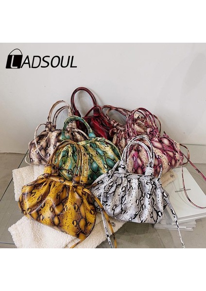 Yeşil Kadın Moda Yılan Desen Çanta Kadın Eğilim Dokulu Omuz Askılı Çanta Bayanlar Rahat Retro Pileli Hamur Çantası (Yurt Dışından)