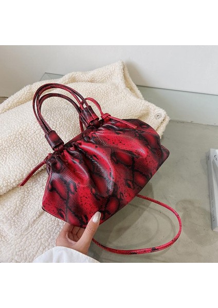 Yeşil Kadın Moda Yılan Desen Çanta Kadın Eğilim Dokulu Omuz Askılı Çanta Bayanlar Rahat Retro Pileli Hamur Çantası (Yurt Dışından)