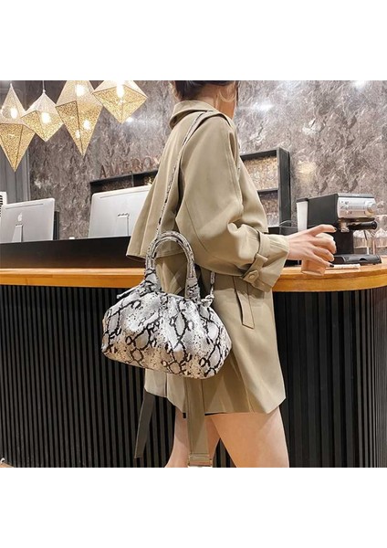 Yeşil Kadın Moda Yılan Desen Çanta Kadın Eğilim Dokulu Omuz Askılı Çanta Bayanlar Rahat Retro Pileli Hamur Çantası (Yurt Dışından)