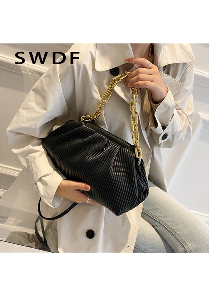 Kadınlar Için Siyah Swdf Çanta Bulut Çantası Yumuşak Deri Hobos Tek Omuz Çantası Kadın Crossbody Çanta Lüks Çanta ve Çanta Günü Debriyajları (Yurt Dışından) fırsatları