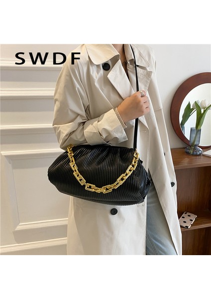 Kadınlar Için Siyah Swdf Çanta Bulut Çantası Yumuşak Deri Hobos Tek Omuz Çantası Kadın Crossbody Çanta Lüks Çanta ve Çanta Günü Debriyajları (Yurt Dışından) indirimleri