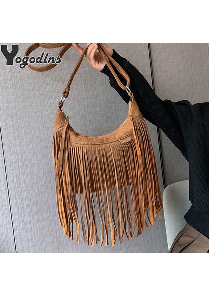 Kahve Kadın Vintage Püskül Süet Omuz Bayanlar Için Crossbody Çanta Pu Deri Koltukaltı Hobos Çanta Büyük Kapasiteli Tasarım Çanta Çanta (Yurt Dışından) fiyatları
