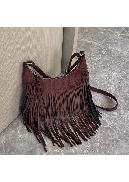 Kahve Kadın Vintage Püskül Süet Omuz Bayanlar Için Crossbody Çanta Pu Deri Koltukaltı Hobos Çanta Büyük Kapasiteli Tasarım Çanta Çanta (Yurt Dışından) fırsatları