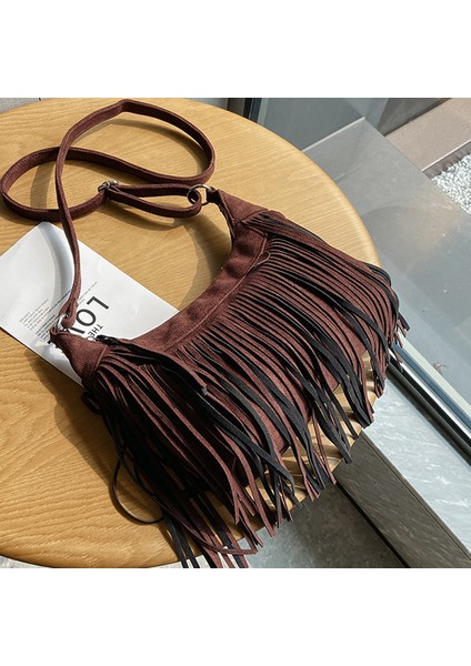 Kahve Kadın Vintage Püskül Süet Omuz Bayanlar Için Crossbody Çanta Pu Deri Koltukaltı Hobos Çanta Büyük Kapasiteli Tasarım Çanta Çanta (Yurt Dışından) indirimleri