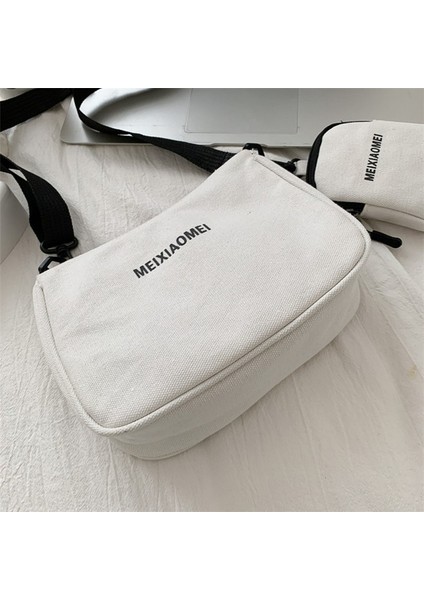 Siyah Kadın Tuval Düz Renk Mektup Omuz Çantaları Mini Çanta Kolye Kadın Çantaları Rahat Küçük Crossbody Çanta 2 Adet Kompozit (Yurt Dışından) fırsatları