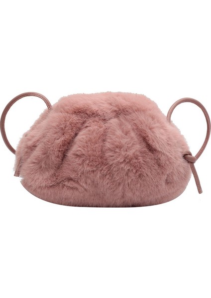 Pembe Taklit Kürk Kadın Küçük Bulut Çanta Dantelli Tasarım Kürklü Kabarık Omuz Çantaları Kadınlar Için 2022 Sıcak Gün Debriyaj Kadın Crossbody Çanta (Yurt Dışından)