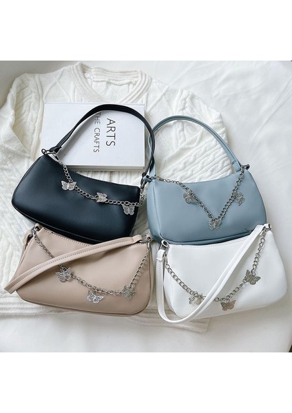 Mavi Kelebek-5 Vintage Kadın Koltukaltı Omuz Çantası Düz Renk Yumuşak Pu Zincir Bayanlar Için Hobo Çanta Trend Kelebek Lüks Çanta Kadın Çanta (Yurt Dışından) fırsatları