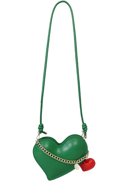 Yeşil Kişilik Kadın Crossbody Çanta Moda Basit Omuz Çantası Pu Deri Kadın Küçük Kalp Şekli Çanta Ins Chic Çanta Çanta (Yurt Dışından)