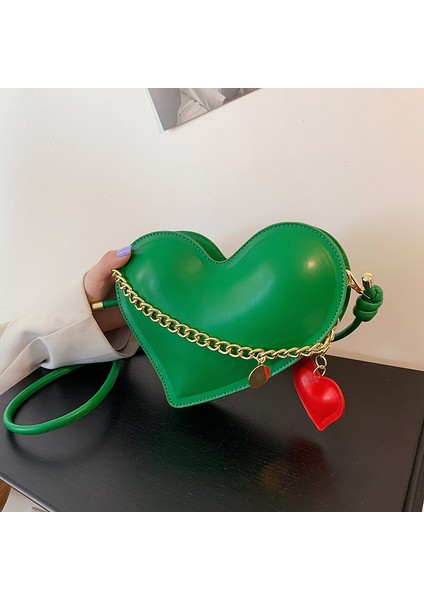 Yeşil Kişilik Kadın Crossbody Çanta Moda Basit Omuz Çantası Pu Deri Kadın Küçük Kalp Şekli Çanta Ins Chic Çanta Çanta (Yurt Dışından)