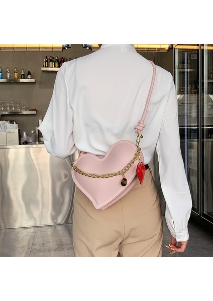 Yeşil Kişilik Kadın Crossbody Çanta Moda Basit Omuz Çantası Pu Deri Kadın Küçük Kalp Şekli Çanta Ins Chic Çanta Çanta (Yurt Dışından)