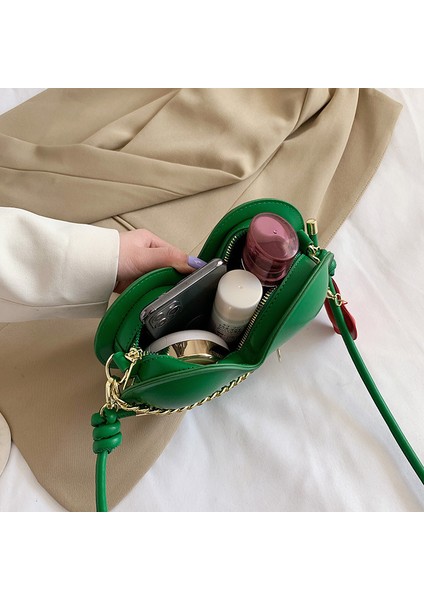 Yeşil Kişilik Kadın Crossbody Çanta Moda Basit Omuz Çantası Pu Deri Kadın Küçük Kalp Şekli Çanta Ins Chic Çanta Çanta (Yurt Dışından)