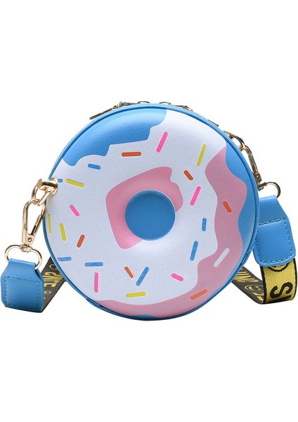 Mavi (S) Karikatür Donut Şekli Omuz Çantası Sevimli Deri Crossbody Çanta Kızlar Güzel Yuvarlak Çanta Uzun Askılı Messenger Çanta Küçük Harajuku Q5 (Yurt Dışından)