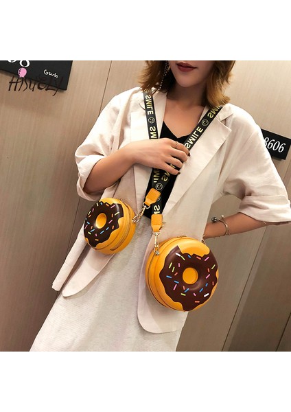 Mavi (S) Karikatür Donut Şekli Omuz Çantası Sevimli Deri Crossbody Çanta Kızlar Güzel Yuvarlak Çanta Uzun Askılı Messenger Çanta Küçük Harajuku Q5 (Yurt Dışından) modelleri