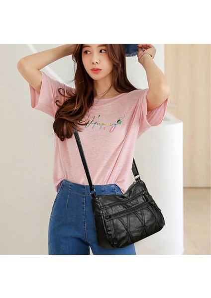 Kadınlar Için Siyah Çanta Klasik Yumuşak Pu Deri Çanta Marka Kadın Omuz Çantaları Çoklu Cep Paketi Bayanlar Günlük Crossbody Messenger (Yurt Dışından) modelleri