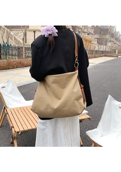 Haki Minimalist Kanvas Kumaş Tekstil Hobo Yan Tek Askılı Çanta Eğlence Büyük Kapasiteli Çalışma Dizüstü Hafta Sonu Gecelik Yumuşak Hımbıl Kese Çanta (Yurt Dışından) modelleri