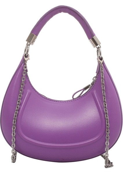 Pembe Kadın Pu Deri Hobo Çanta Moda Çanta Şık Katı Omuz Crossbody Çanta Tüm Eşleşen Zincir Kayış Debriyaj Çanta (Yurt Dışından) modelleri