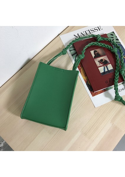 Yeşil Omuz Çantası Kız Çocuk Çantası Mona Küçük Kare Omuz Çantası Deri Dokuma Kemer Crossbody Çanta Moda Eğimli Telefon Kılıfı Vintage Messenger Paketi (Yurt Dışından)