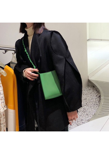 Yeşil Omuz Çantası Kız Çocuk Çantası Mona Küçük Kare Omuz Çantası Deri Dokuma Kemer Crossbody Çanta Moda Eğimli Telefon Kılıfı Vintage Messenger Paketi (Yurt Dışından) modelleri