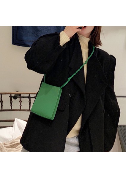 Yeşil Omuz Çantası Kız Çocuk Çantası Mona Küçük Kare Omuz Çantası Deri Dokuma Kemer Crossbody Çanta Moda Eğimli Telefon Kılıfı Vintage Messenger Paketi (Yurt Dışından) indirimleri