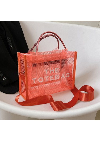 Turuncu Temizle Pvc Büyük Tote Çanta Tasarımcısı Örgü Omuz Çantaları Şeffaf Kadın Jöle El Çantası Rahat Plaj Alışveriş Tote Markalı (Yurt Dışından)
