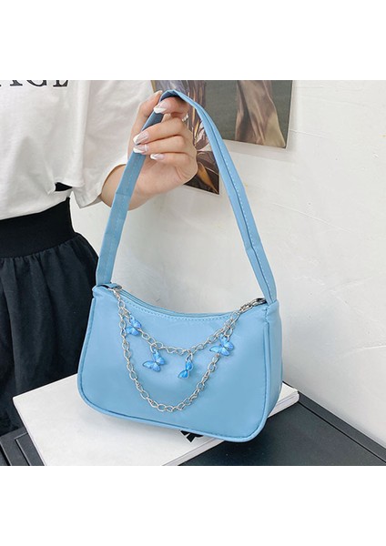 Mor Moda Kadın Pu Deri Küçük Omuz Koltukaltı Çanta Bayanlar Vintage Kelebek Zincir Saf Renk Fermuar Mini Hobos Çanta Çanta (Yurt Dışından) fırsatları