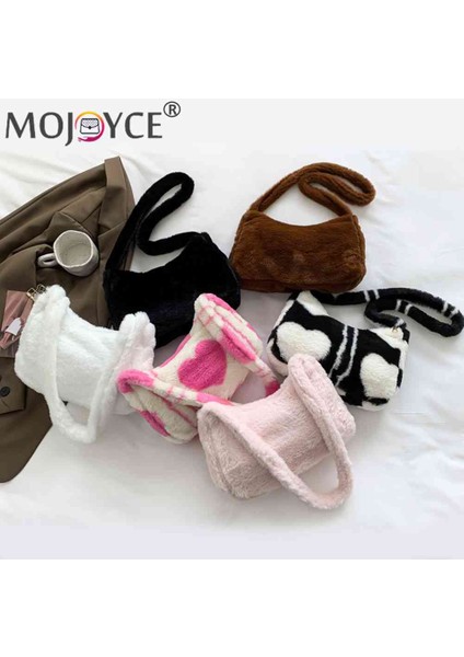 Aşk Pembe Peluş Bayanlar El Çantaları Rahat Sonbahar Kış Kabarık Bez Çantalar Taşınabilir Moda Aşk Kalp Baskılı Yumuşak Sokak Seyahat Için Sıcak (Yurt Dışından)