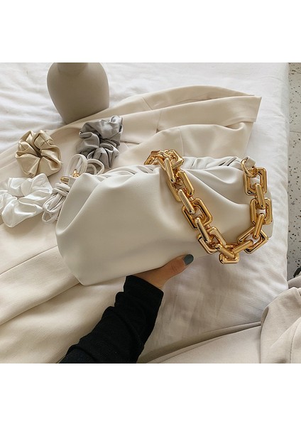 Beyaz Düz Renk Pileli Tote Çanta 2022 Moda Yeni Yüksek Kaliteli Yumuşak Deri Kadın Tasarımcı Çanta Seyahat Omuz Çantaları Koltukaltı Çanta (Yurt Dışından)